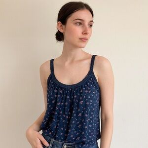 Vintage Y2K Abercrombie & Fitch Navy Blue Floral Cami Top Boho Fairycore Tank S